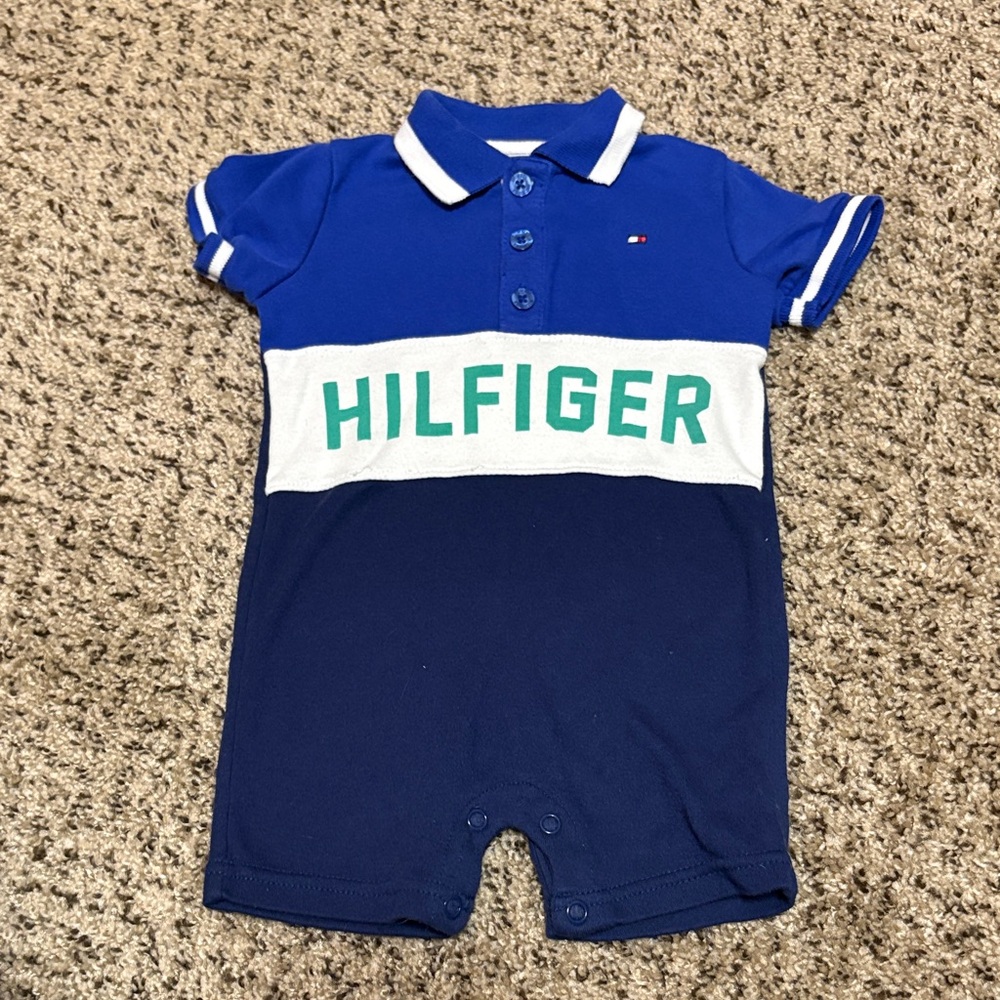 Tommy Hilfiger Blue and White Infant Romper